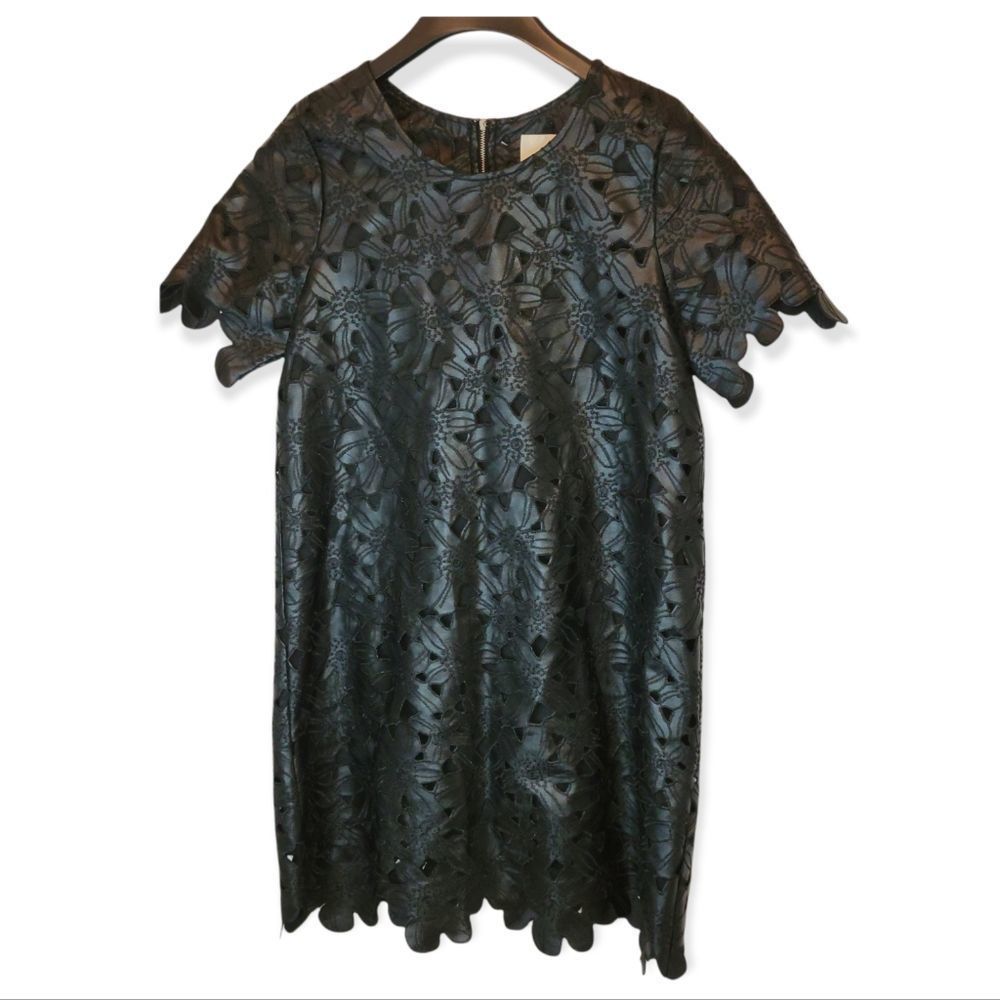 J.O.A Los Angeles Floral Cutout Faux Leather Dress in Black Size Medium - Picture 4 of 7